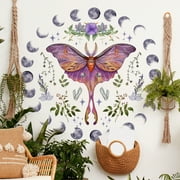 Removable 3D Big Purple Butterfly Wall Stickers DIY Plants Flower Wall Decals Peel and Stick Boho Moon Phase Wall Decor for Kids girls Bedroom Lving Room Classroom Home Walls Background